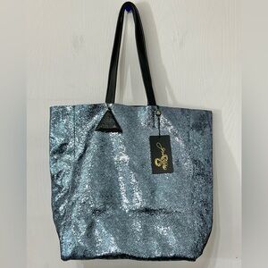 Sorial Blue Gray Metallic Leather Rubina Tote